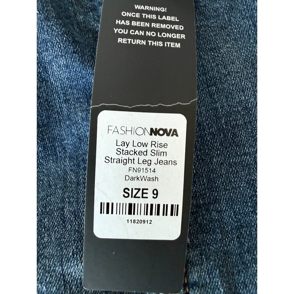 Fashion Nova Lay Low Rise Stacked Slim Straight Leg Jeans Dark Wash 9 NWT New - Picture 8 of 11